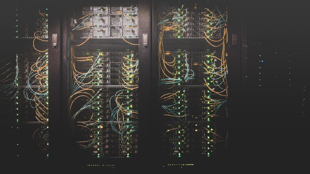 Server racks with structured network cabling in a data centre